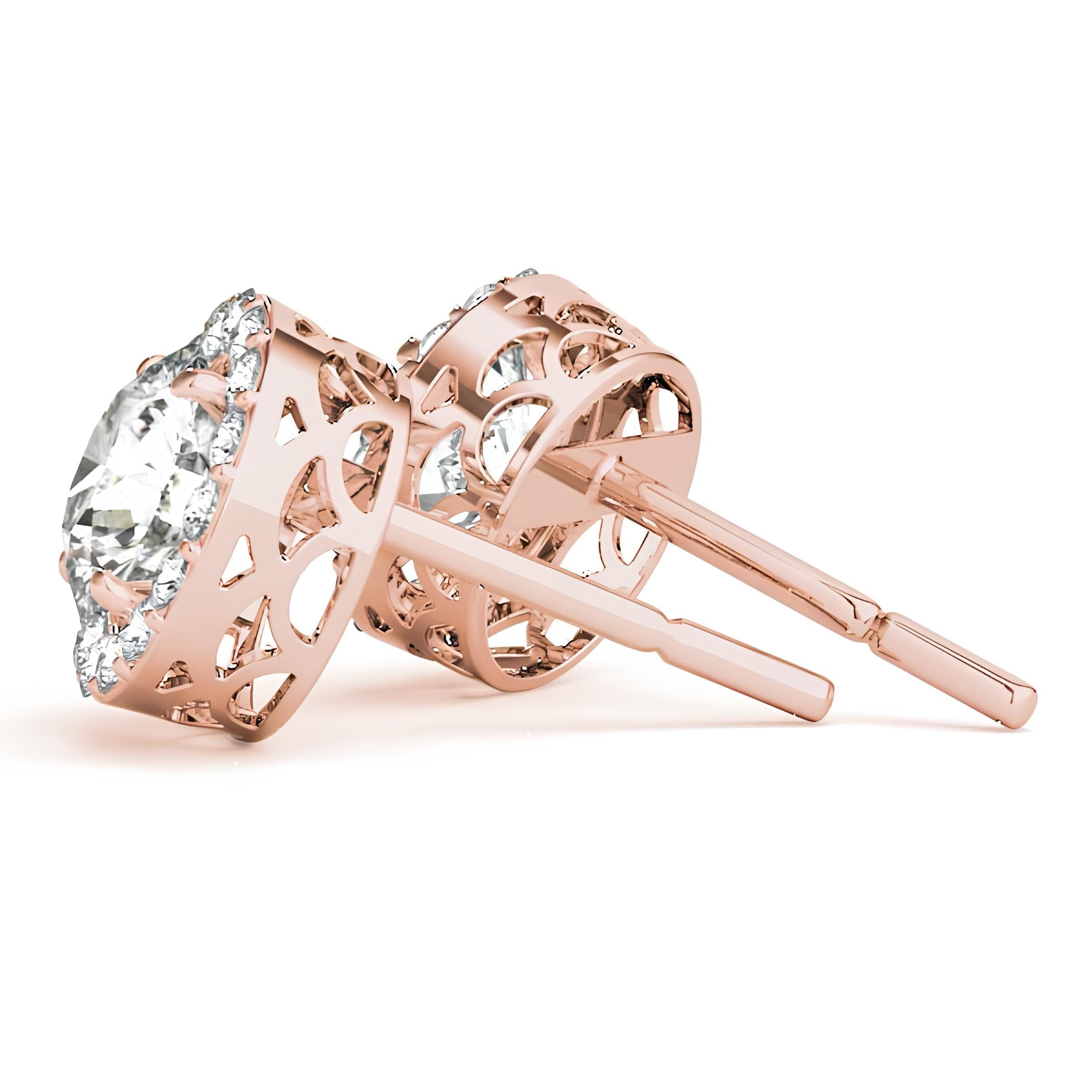 Halo Stud Earrings with 0.25–4.00 Carat Round EF VS/SI Lab-Grown Diamonds 14K Gold Diamond Studs for Women